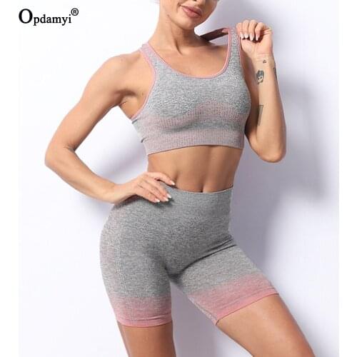 Seamless Women Yoga Shorts Gym Sports Suits Fitness Workout Clothing Sportswear Short Sleeve Crop Top Leggings Bra Athletic Set
