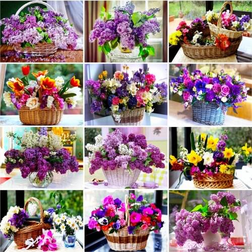 Evershine Diamond Painting Lilac Full Square Round Diamond Embroidery Flower Cross Stitch Vase Rhinestone Picture Home Decor