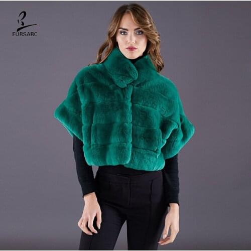 FURSARCAR 2020 Women Winter Rex Rabbit Fur Jacke Natural Real Fur Outwear Short Slim Green Rabbit Fur Coat with Collar