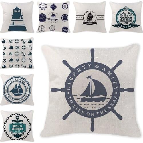 Customized Pillowcases Blue Sea Compass Printed Cushion Cover Anchor Pattern Marine Ship Throw Pillow Case Decorative Home Decor