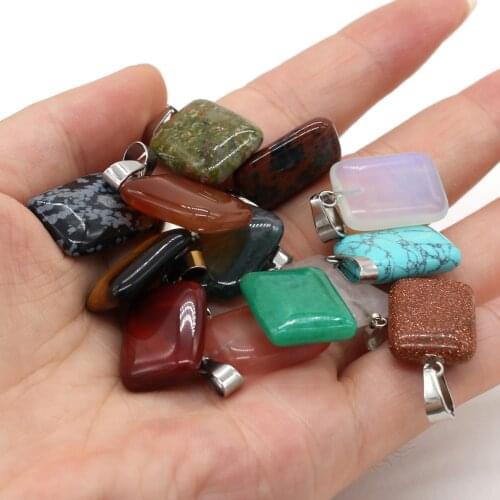 4pcs/lot Natural Stone Pendant Turquoises Rose Quartzs Rectangular Pendant for Making DIY Jewelry Necklace Pendant 15x25mm