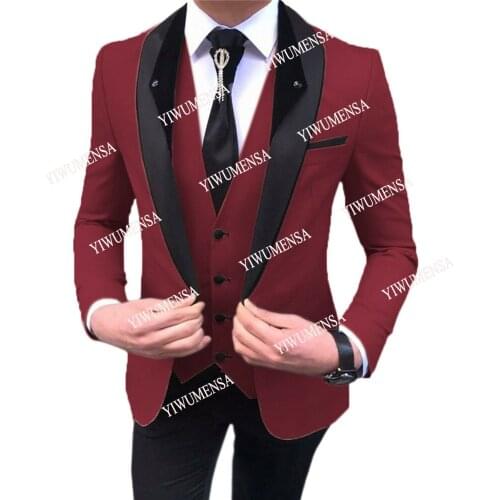 YIWUMENSA Shawl Lapel Solid Men Suits For Wedding 3 Pieces Jacket&Vest&Pants Custom Made Groomsman Blazer Tuxedos Prom Dress