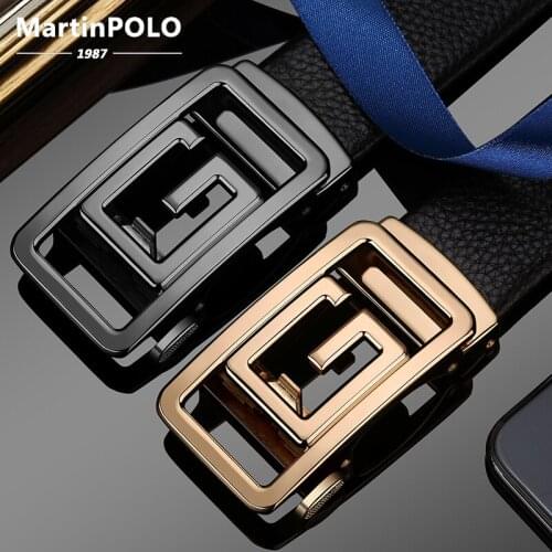 MartinPOLO Mens Belt Genuine Leather Automatic Buckle Male Cowhide Leather Belts for Men Luxury Brand Clothing Belt MP04101P