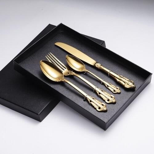 Flatware Set Retro Cutlery Set 1/2/6/12/24 pcs 304 Stainless Steel Golden Metal Knife Fork Dinner Western Wedding Silverware