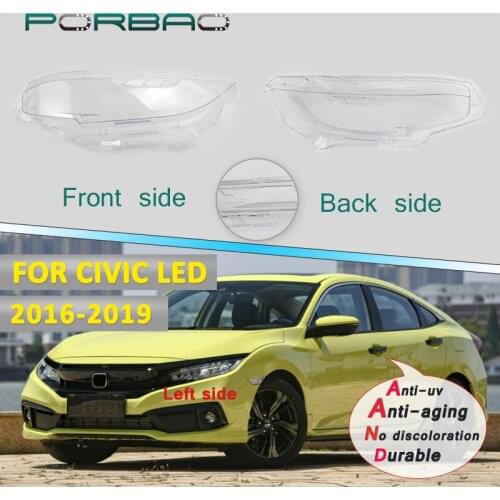 Headlamp Lampshade Clear shell Front Lampshade 16-18 LED Headlight transparent Glass lens cover for Honda CIVIC Replacement DIY