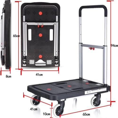 Small Cart Folding Portable Pallet Truck Flatbed Truck Push Truck Trolley Aluminum Alloy Pull Cargo Trailer Silent