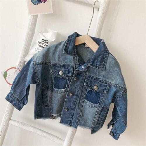 New Baby Girl Denim Jackets Autumn Fashion Irregular Patchwork Cowboy Jackets for Baby Clothes Kids Boys Casual Denim Coat 2-8Y