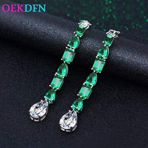 OEKDFN Luxury 100% 925 Sterling Silver Drop Earrings For Women Vintage Emerald Waterdrop Gemstone Dangle Earrings Fine Jewelry