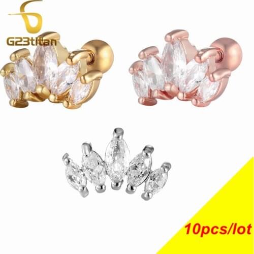 2020 New Womens Body Jewelry Crystal Crown Stud Earrings Ear Cartilage Tragus Piercing 16G Jewelry Piercing Ring