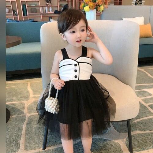 Girls' dresses summer style Korean style black fashion, childrens clothing childrens princess baby vest suspenders gauze skirt
