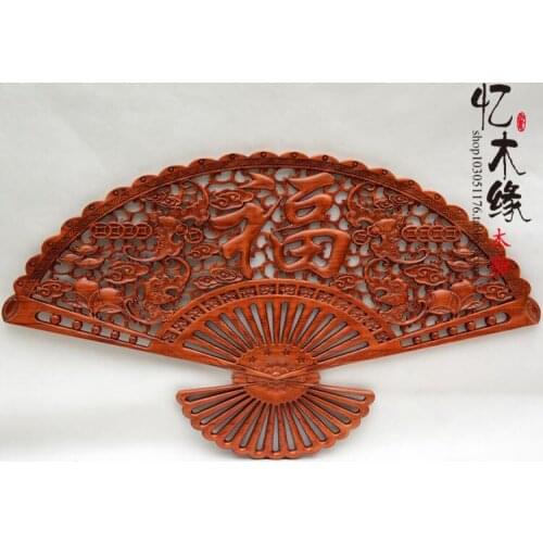Dongyang wood carving carved mahogany camphor wood pendant fan "hanging antique porch ornaments