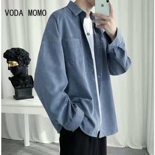 Men Shirts 2021 Spring Autumn Fashion Brand Japan Style Slim Fit Vintage Corduroy Shirt Male Casual Loose Long Sleeve Shirt Tops