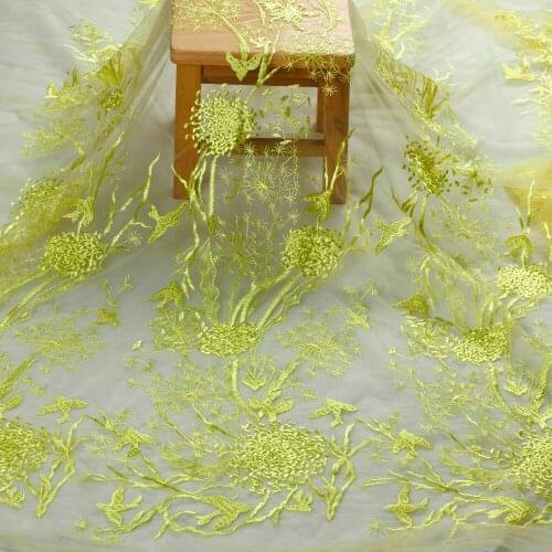 Off white/black/blue/pink large pattern embroidery on mesh lace fabric wedding/evening dress lace fabric 130 by yard