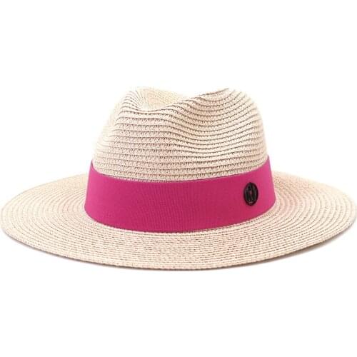 2021 New Summer Sun Hats Women Fashion Girl Straw Hat Ribbon Beach Hat Casual Straw Flat Top Panama Hat