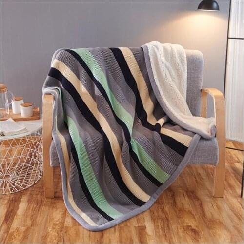 Special Preferential Thickened Lamb wool Cotton Colored Stripe Blanket European Style Knitting Blanket Simple Blanket Drop Ship