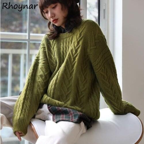 Sweater Pullovers Women Winter Warm Knitted Clothing Fashion Soft Loose Solid Leisure Retro Daily Ladies Ulzzang O-neck New Chic