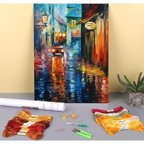 Alone In City Printed Canvas 11CT Cross Stitch Embroidery Set DMC Threads Needlework Hobby Handiwork Handmade Package For Gift