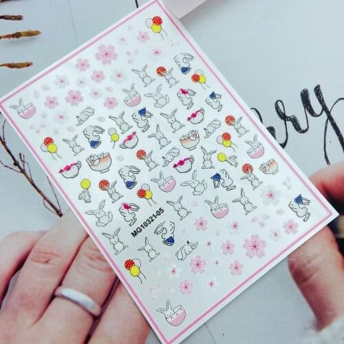 Japanese 3d DIY Fashion Hot Selling Light Thin Traceless Nail Stickers Rabbits& Colored Bears Dry Nail Decal Manicure Women Girl