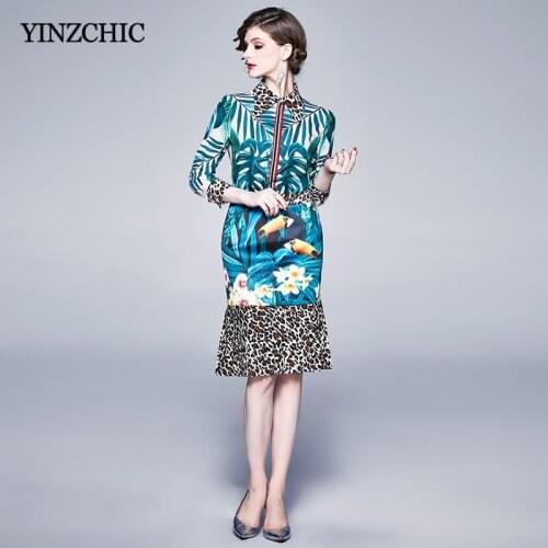 New Womans Blouse Skirt Set Full Sleeve Shirt + Trumpt Skirt Suits for Office Lady Vintage Printed Female 2pcs Suits Spring