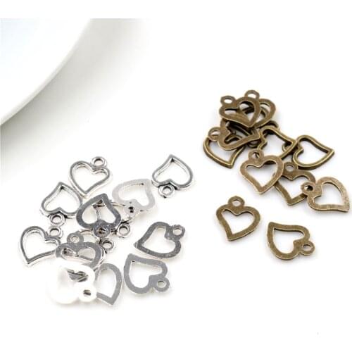 10x8mm 50pcs Antique Bronze Silver Plated Heart Handmade Charms Pendant:DIY for bracelet necklace