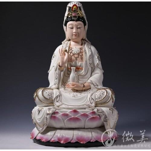 15 inch gold lotus full relief Guanyin Guanyin Buddha decoration ceramic handicrafts Buddhist activities