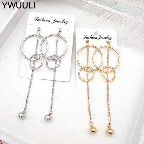 2018 New Long Tassel Earrings For Women Double Round Drop Dangle Earring Fashion Korean Style Jewelry Brincos Gifts XE185