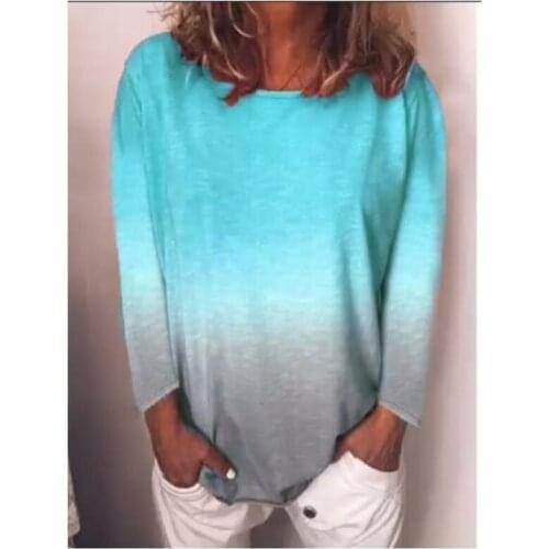 2019 Womens T-shirt Rainbow Gradient Printing Long Sleeve T-shirt for Women