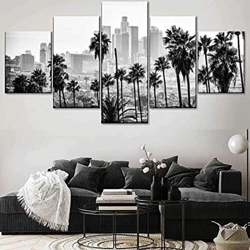 5 Pieces Wall Art Canvas Painting Black And White City Landscape Poster Modern Home Modular Pictures Living Room Decoration