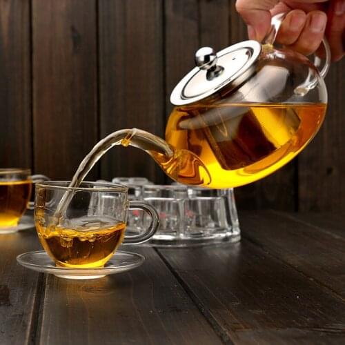600 ml800 ml transparent heat-resistant glass coffee pot Chinese Kung Fu tea set Stainless steel tea leaking pot Home juice jug