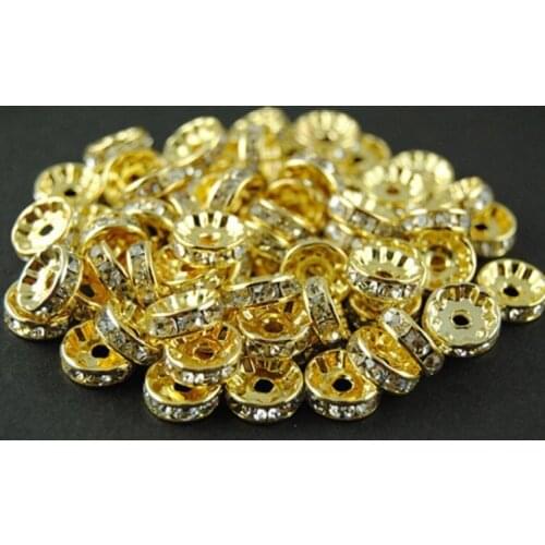 Free Ship 50pcs/lots 12MM Crystal Spacer Metal Golden Plated Rondelle Rhinestone Loose Beads Make Bracelet For Jewelry Making
