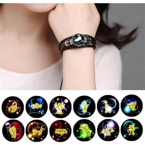 12 Constellation Bracelet Horoscope Multi-layer Leather Bracelets Zodiac Rope Bracelet For Men Women Pulseira DIy Jewelry Gifts