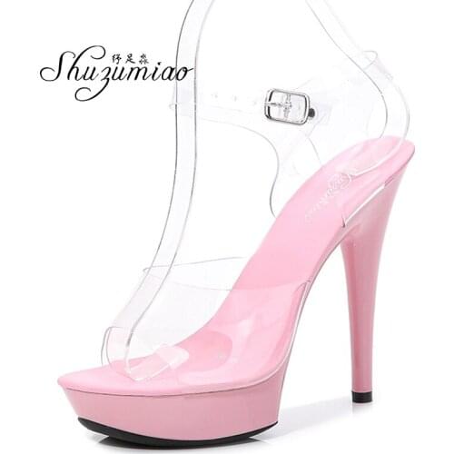 Brand Women Sandals Catwalk Shoes Female Model high Heels Fine Heel Sexy Waterproof Platform Transparent 13cm Sandals Woman Shoe