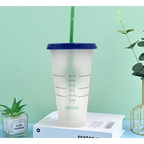 700ml Straw Bottle Eco-friendly Fixed Ring Design PP Color Changing Water Cup Home Water Tumbler School Travel Accessories