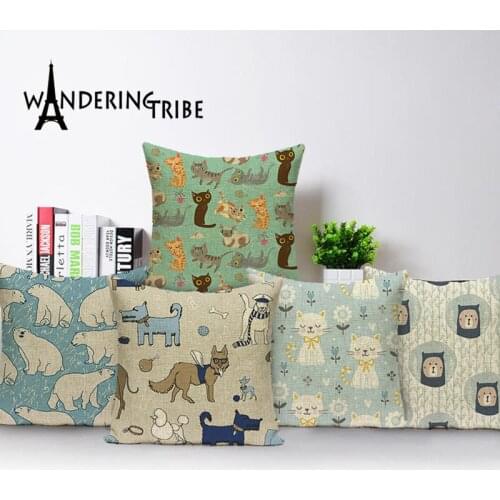 Animal Cushion Cover Cartoon Pillow Case Cat Print Pillows Living Room Cushions Bunny Throw Pillow Case Custom Quality Kissen