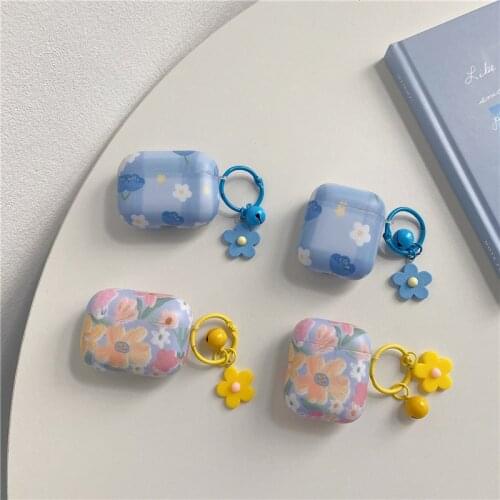 Fundas For AirPods 1 2 Case Cute Korean Flower Pendant Keyring Wireless Headphone Case For Airpods Pro Earphone Cover