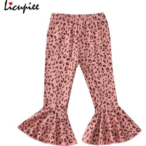 0-24 Months Kids Girl Pants Wide-leg Trousers Leopard Printed Fall Spring Party Casual Elastic Waist Ruffle Bell Bottoms