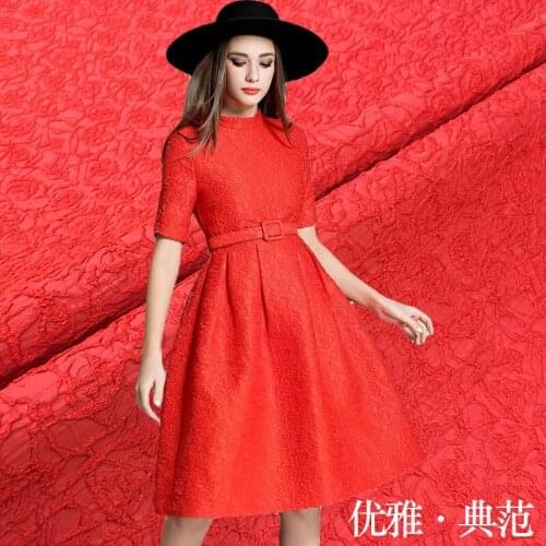 Special event red elegant elegant jacquard fabric autumn and winter dress coat damask fashion fabric vertical sense