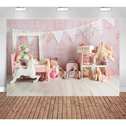 Deco Birthday Girl Princess Pink Indoor Decoration Floral Wall Cake Smash Photophone for Children Backgrounds for Photos