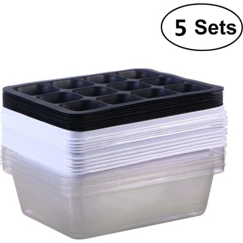5pcs 12 cells Seeding Box Family Breeding Three-piece Set Propagate Seed Germination Nursery Pots Garden Home Plant Pot
