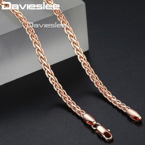 Rose Gold Necklace for Women Men Wheat Link Chain Womens Necklaces Chains Fashion Jewelry Gift for Women 5mm 50cm 60cm DLGN214