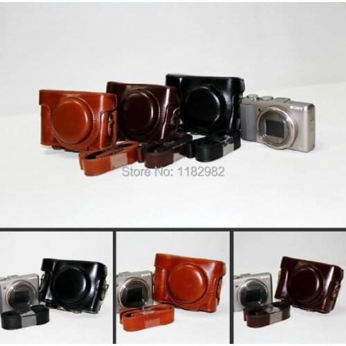 Leather Camera Bag case for Sony DSC-HX50V HX50 HX60 Camera Hard Shoulder Bag with Strap