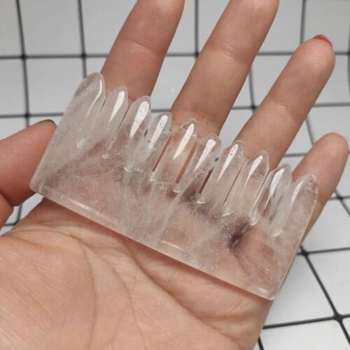 7-8cm natural Rock Crystal Quartz comb crystal hand polished reiki healing scalp massage energy combs
