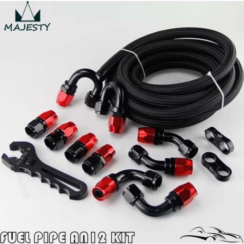 AN12 Stainless Steel Braided Hose line +Fitting Adaptor+Wrench Tools Spanner kit Black