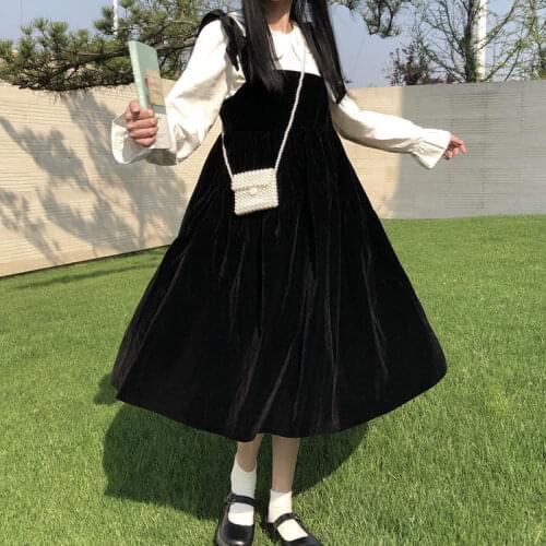 Loli New 2020 Autumn Korean Sweet Bandage Platycodon Grandiflorum Long Black Dress women fairy dress sweet lolita dress