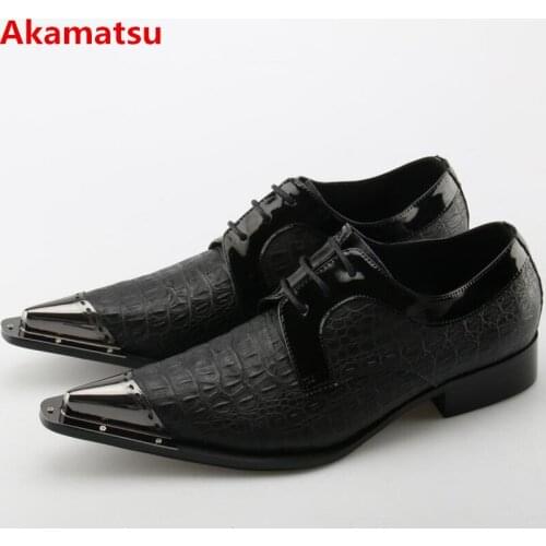 Zobairou Mens Pointed Toe Dress Shoes Black Genuine Leather Men Loafers Alligator Shoes For Men Classic Formal Shoe Lasts