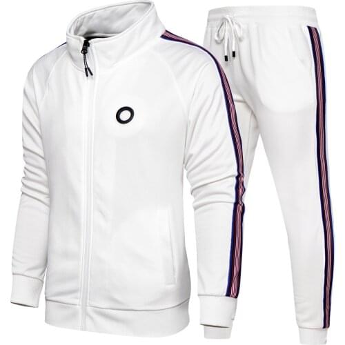 Spring and Autumn Mens Sports Suit Large Size Cardigan Contrasting Lines Simple Fashion Casual Comfortable Two-piece Set