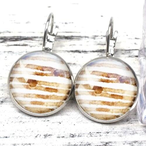 New Retro Hand-painted Original Artwork Earrings Brown Striped Watercolor Series Geometric Earring Glass Cabochon Cute Girl Gift