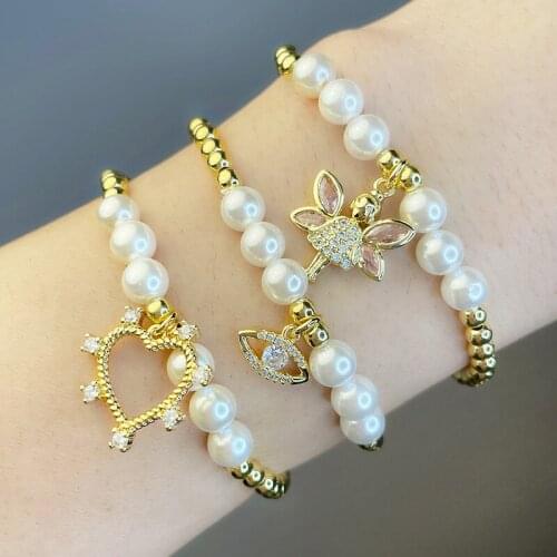 New fashion elastic line Pearl Ball Bear Bracelet simple love Eye Bracelet Fashion zircon charms Bracelet