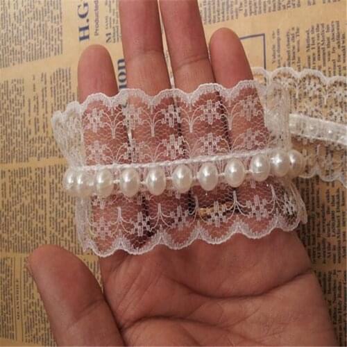 Wholesale Factory Price 5Yd Pearls Ivory Embroidery Fabric Flower Venise Lace Trim DIY Craft 4.5cm LW0051