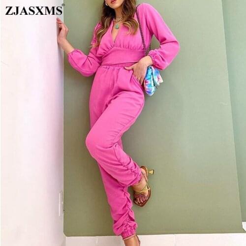 Autumn Winter Warm Two Piece Outfits Women Sexy Deep V Neck Tops Pullover and Pocket Sets Casual Solid Simple Office Ladies Suit